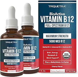 Vitamina Orgánica B12 - 5000 mcg, 3 BioActive Forms B12: Methyl B12, Adenosyl B12 & Hydroxy B12 - Plus L-Methylfolate Cofactor ← Formulario sublingual, Cherry Flavor, Vegan, Non-GMO (120 Servings - 2 Pack)