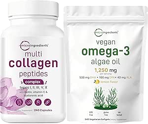 Micro Ingredientes Complejo Multi Collagen & Vegan Omega 3 Algae Oil Supplement Bundle 2 Pack ← Peptides Collagen Grass-Fed Collagen ← Omega-3 Full Spectrum Alternative to Fish Oil