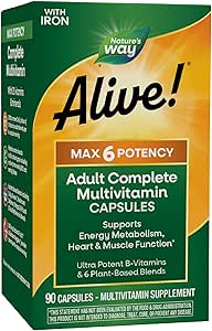 ¡La naturaleza está viva! Max6 Potency Adult Complete Multivitamin, con Hierro, Vitaminas A, C, E &amp; B-Vitamins Incluyendo B12 y Folato, apoya el metabolismo energético*, 90 cápsulas (paquete mayo Vary)