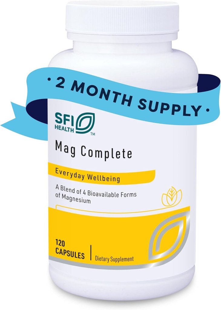 Klaire Labs SFI Health Mag Complete - Magnesium Complex Supplement - with Bioavailable Magnesium Succinate, Taurinate, Malate " Citrate - Support A Healthy Heart, Energy " Nerves (120 cápsulas)