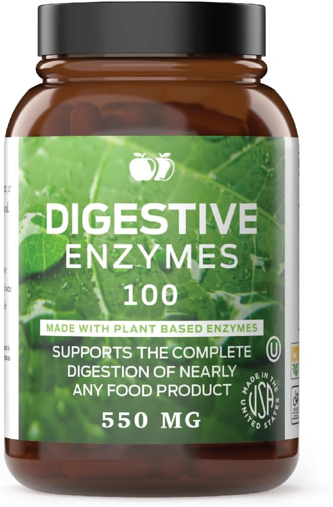 Productos naturales completos cápsulas de enzima digestiva, 550mg, 100ct  duración Fórmula de base vegetal, cápsula orgánica Shell, soporta equilibrio digestivo " Absorción de nutrientes