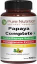 Nutrición pura Papaya Completa tención 120 Caps ← Carica Papaya Leaf Extract with Iron, VIT C, VIT A ' Folic Acid ← Apoya la inmunidad plaqueta " Digestión No Gluten-Free