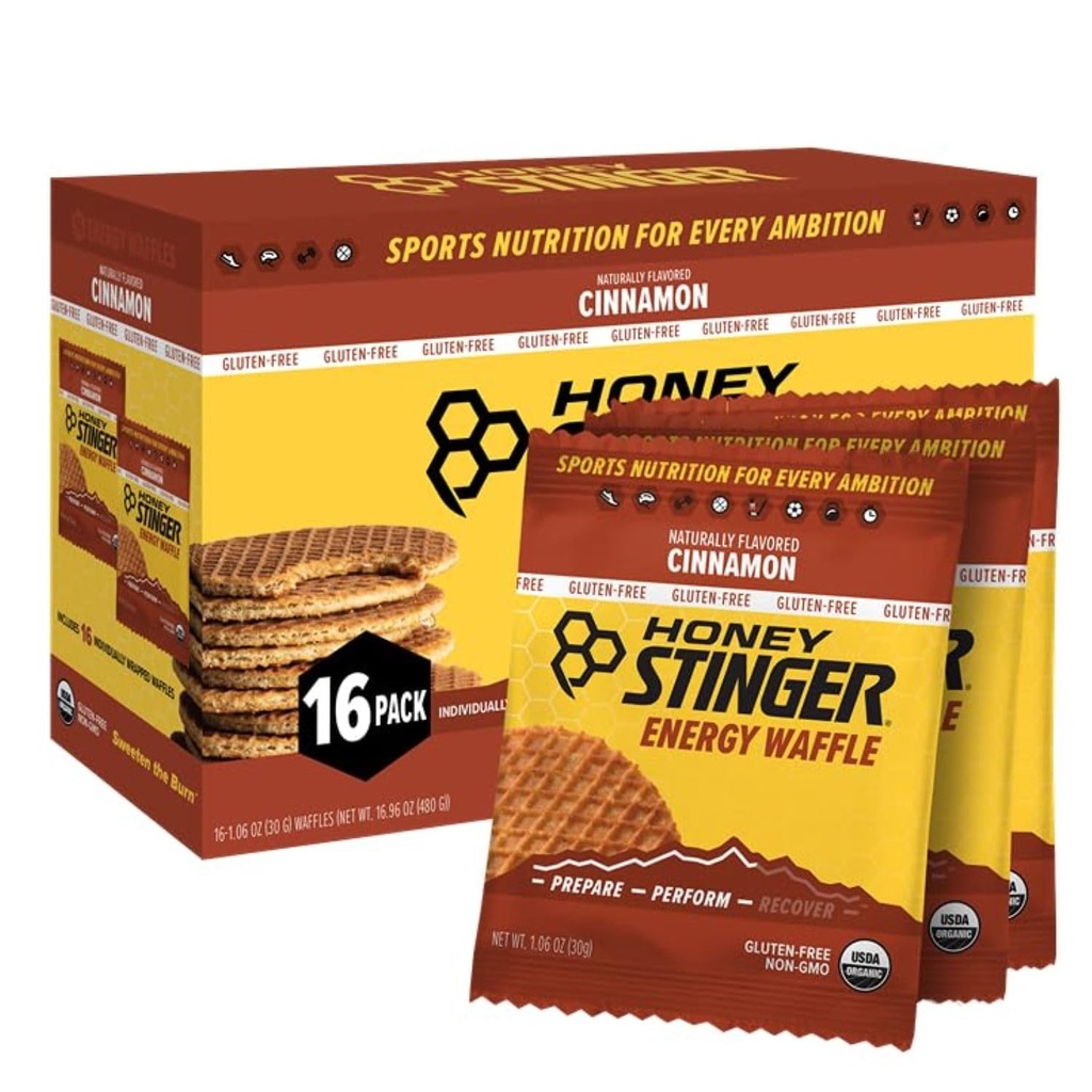 Honey Stinger Organic Gluten Free Cinnamon Waffle, Energy Stroopwafel for Exercise, Endurance and Performance, Sports Nutrition for Home &amp; Gym, Pre and Post Workout, Box of 16 Waffles, 16.96 Ounces