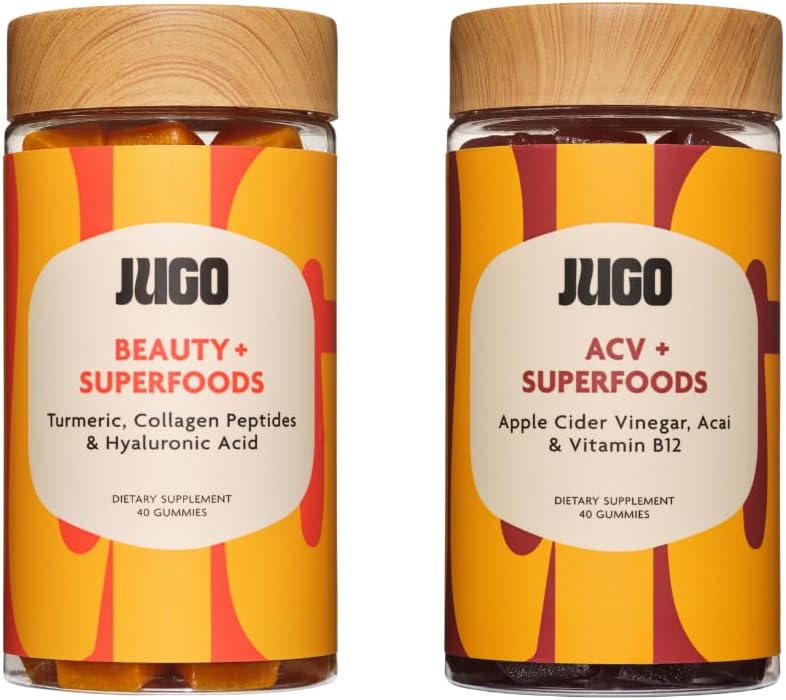 JUGO Beauty + ACV Gummies Bundle – Collagen, Biotin & Apple Cider Vinegar – Supports Hair, Skin, Nails, Gut Health & Metabolism – 100% Vegetarian & Gluten-Free