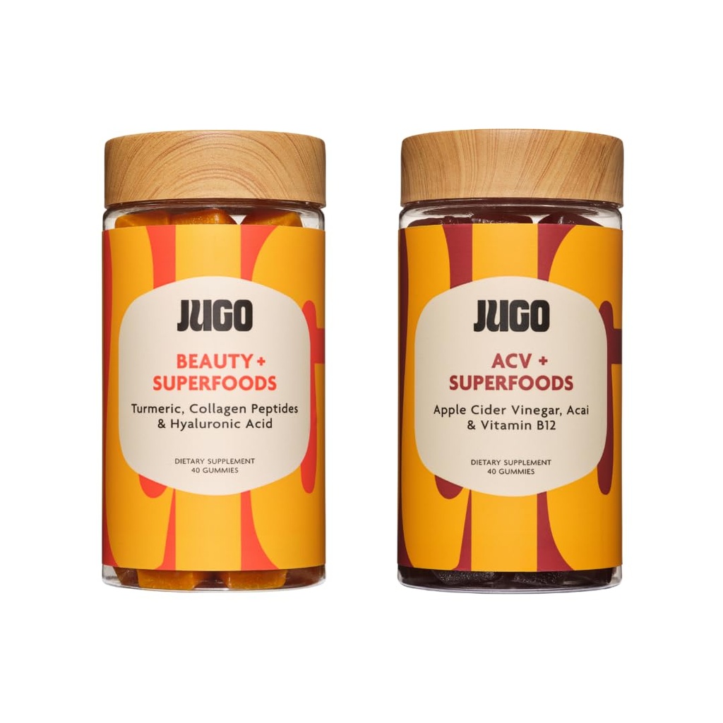 JUGO Beauty + ACV Gummies Bundle – Collagen, Biotin &amp; Apple Sider Vinegar – apoya el cabello, la piel, las uñas, la salud de Gut &amp; Metabolismo – 100% Vegetariano &amp; Sin gluten