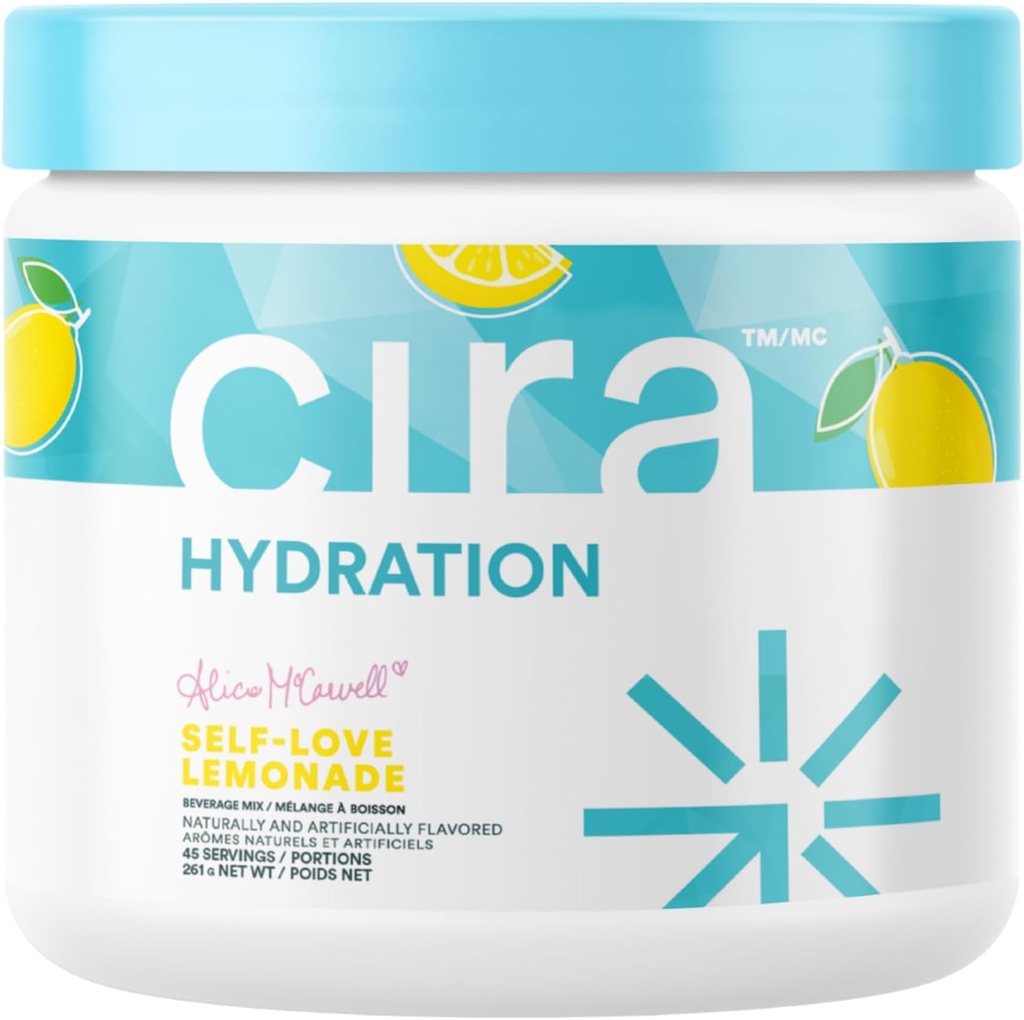 Cira Hydration Powder x Alicia McCarvell Electrolyte Drink Mix with Himalayan Salt for Dehydration Relief and Recovery - Self Love Lemonade, 45 Servings