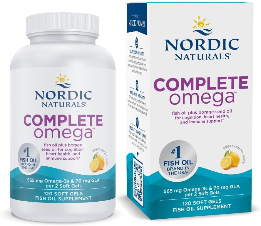 Nordic Naturals Complete Omega, Lemon Flavor - 120 Soft Gels - 565 mg Omega-3 - EPA & DHA with Added GLA - Healthy Skin, Cognition, Positive Mood - Non-GMO - 60 Servings