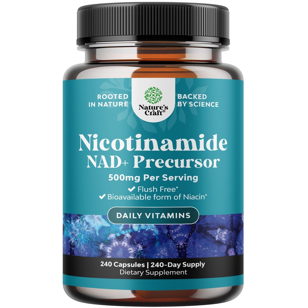 Vitamina B3 Niacinamide 500mg Capsules - Suplemento Mitocondrial de Energía y Potent - AKA Vitamina B3 Niacina 500mg Flush Gratis y Nicotinamide 500mg - Flush Free Niacin Suplemento - 240 Conde