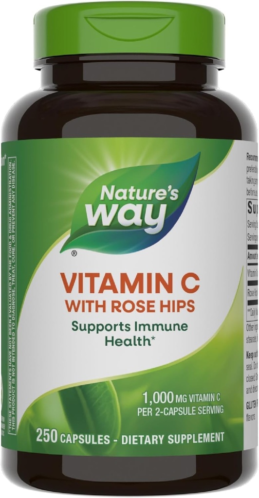 Camino de la Naturaleza Vitamina C con Caderas Rosas - Protección Antioxidante Potente* - Apoya Función Inmunitaria* - Fortalece el Collagen para la piel sana* - Gluten Gratis - 250 cápsulas