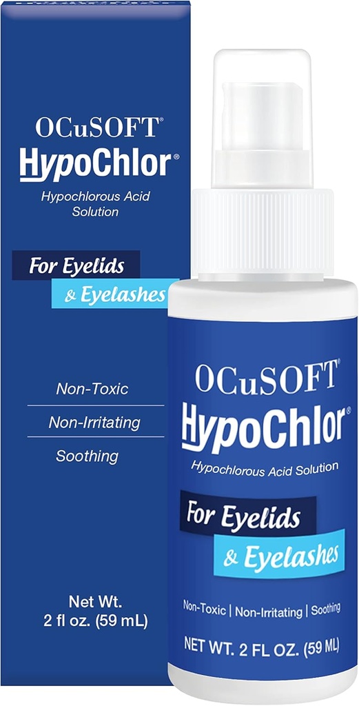 OCuSOFT HypoChlor Spray - Spray de ácido hipocloro no irritante " Solución de limpiador de párpados para eliminar el aceite " Debris- 2 fl oz