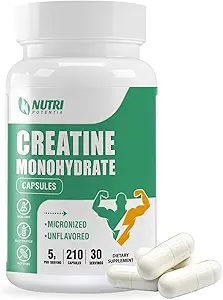 Cápsulas de Monohidrato de Creatina, Píldoras de Creatina Pura Micronizadas para el entrenamiento mejorado y el crecimiento muscular, Fácil absorción, No GMO, Desarrollado - 210 cápsulas