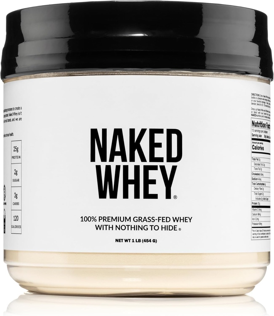 NAKED Whey 1Lb - Sólo 1 Ingrediente, Grass Fed Whey Protein Powder, Undenatured, No Gmos, No Soy, Gluten Libre, Crecimiento Estimulado, Mejora Recuperación - 15 Servimientos