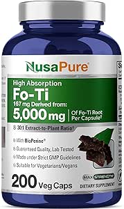 NusaPure Fo-Ti 30:1 Extracto, 167 mg Equivalente a 5000 mg por Veg Caps, 200 Conde, No GMO, Vegan, Bioperina