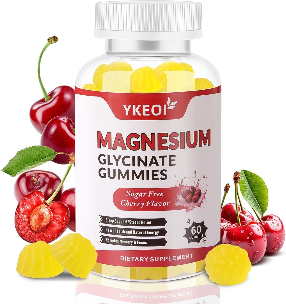 Magnesio Glycinate Gummies 500 Mg,Sugar suplemento de magnesio gratis Complejo de magnesio triple con malate 400 Mg, Citrato 400 Mg Ashwagandha 100 Mg Magnesio Suplemento para adultos - 60 Gummies