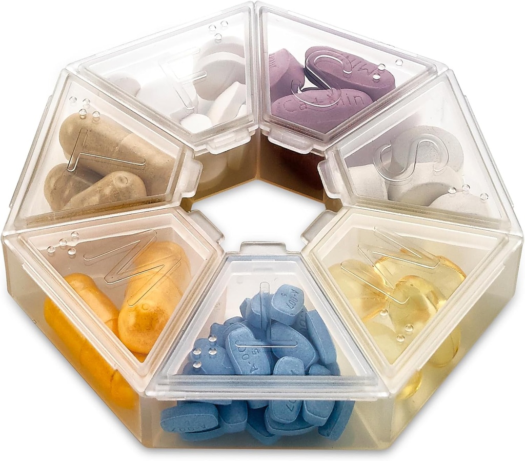 MEDca Organizador de píldoras semanales Clear 7-Sided Pill Reminder, Hexagon Shaped