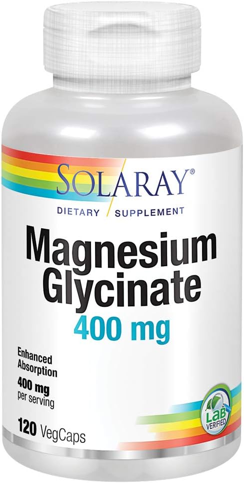 Solaray Magnesium Glycinate 400 mg ← Relajación saludable, bonificación y soporte cardiovascular (120 TC, 30 Actuaciones)