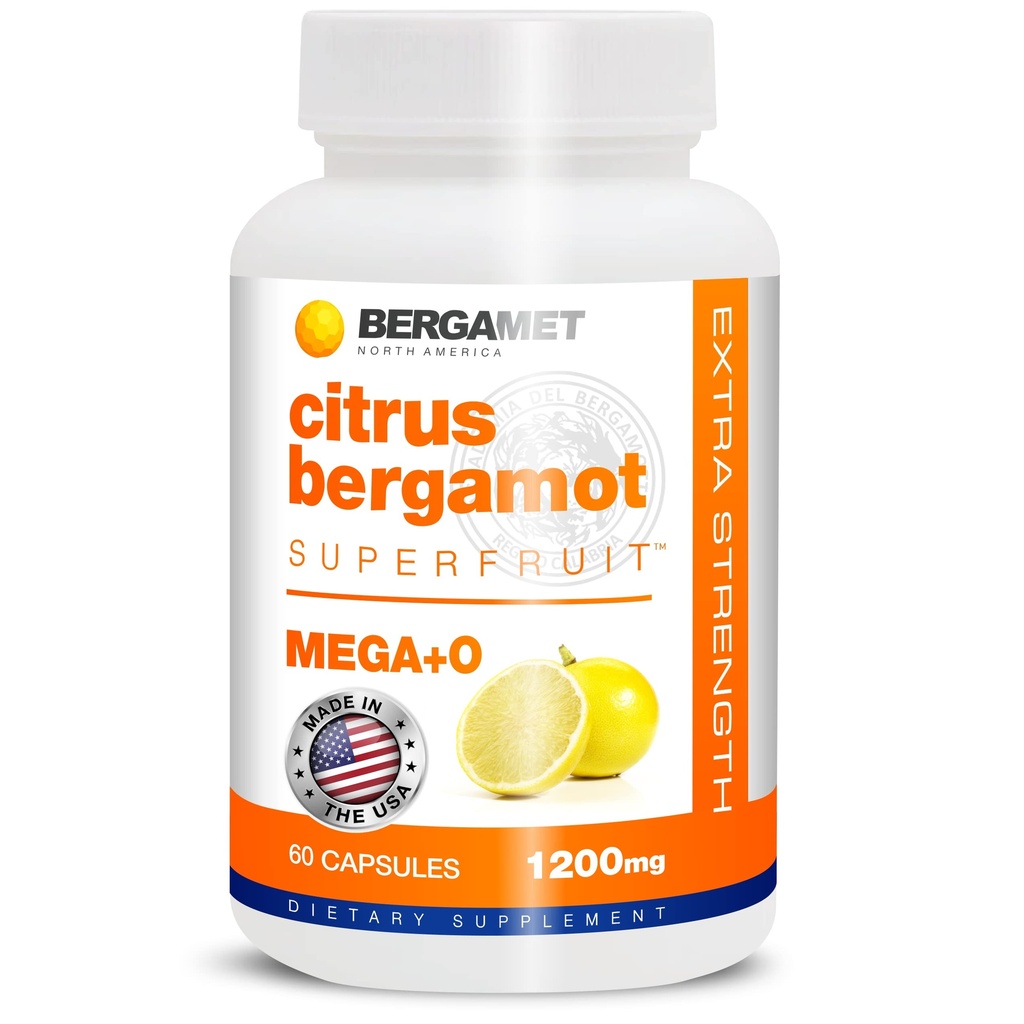 BergaMet Citrus Bergamot Suplemento, 170:1 Extracto, 1200 mg, 80% Polyphenols, italiano Citrus Bergamot Suplemento para el alto colesterol, 60 cápsulas, 1 mes, Hecho en los EE.UU.