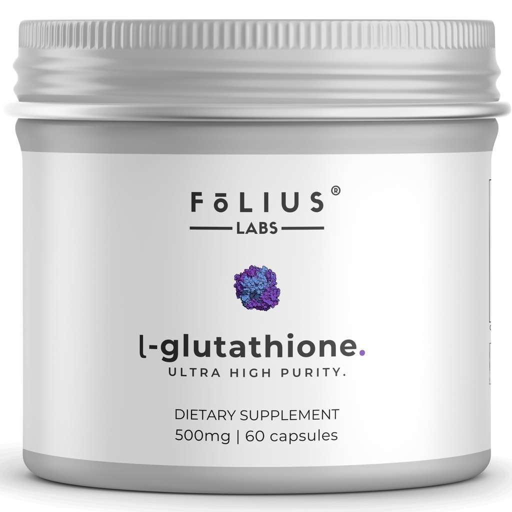Ultra High Strength L-Glutathione 98% Suplemento para la piel de la guanición - Suplementos de colágeno para mujeres y hombres - 500 mg de Fórmula concentrada, Reducido L-Glutathione Suplemento - 60 cápsulas
