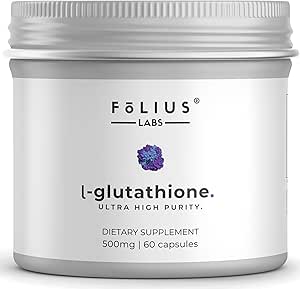 Ultra High Strength L-Glutathione 98% Suplemento para la piel de la guanición - Suplementos de colágeno para mujeres y hombres - 500 mg de Fórmula concentrada, Reducido L-Glutathione Suplemento - 60 cápsulas