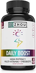 Zhou Daily Boost - Probiotic Multivitamin for Women ' Men, Immune Support, Antioxidant &amp; Eye Health Supplement with Vitamin A, Vitamina C, Biotin &amp; Folate for Adults - 30 Veggie Capsules
