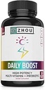 Zhou Daily Boost - Probiotic Multivitamin for Women ' Men, Immune Support, Antioxidant &amp; Eye Health Supplement with Vitamin A, Vitamina C, Biotin &amp; Folate for Adults - 30 Veggie Capsules