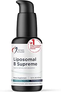 Diseños para Salud Liposomal B Supremo - Complejo de Vitamina B Líquido con Absorción Superior - Folate, Vitamina B12, B6, Biotina, TMG + Más - Bomba de Entrega Oral con Citrus Flavor (50 Servimientos / 1.7oz)