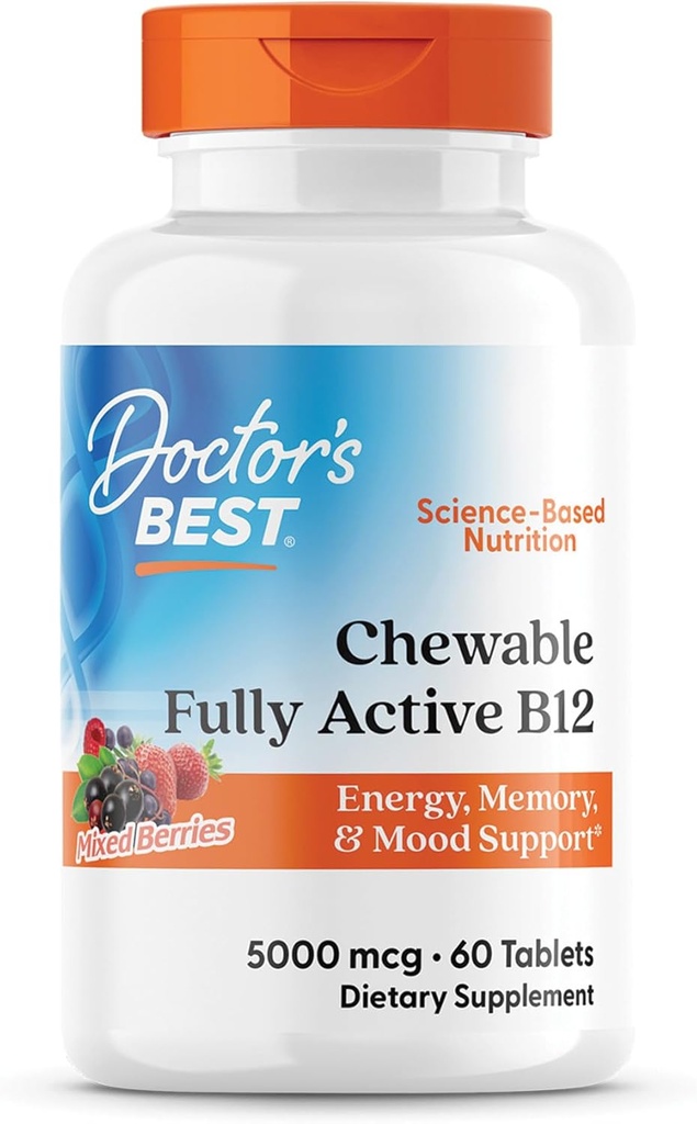 Mejor Chewable Fully Active Methyl B12, Methylcobalamin, Energy, Memory, " Mood Support, Non-GMO, Gluten Free, Soy Free, Vegan 60 Tablets