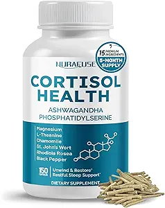 CORTISOL Health Ashwagandha 15-in-1 Suplemento con magnesio Phosphatidylserine L-Theanine Chamomile Rhodiola Rosea Licorice Holy Basil - Made in The USA