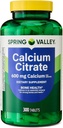 Spring Valley Calcium Citrate Tablets Suplemento dietético, 600 mg, 300 Cuenta. - Nuevo look