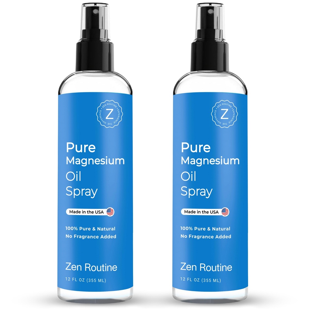 Pure Magnesium Oil Spray 12oz (2-Pack) – USP Grade Topical Magnesium for Feet, Body & Muscles – Helps with Leg Cramps, Relaxation & Recovery – Made in USA