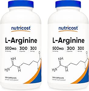 Nutricost L-Arginine 500mg, 300 cápsulas (2 botellas)