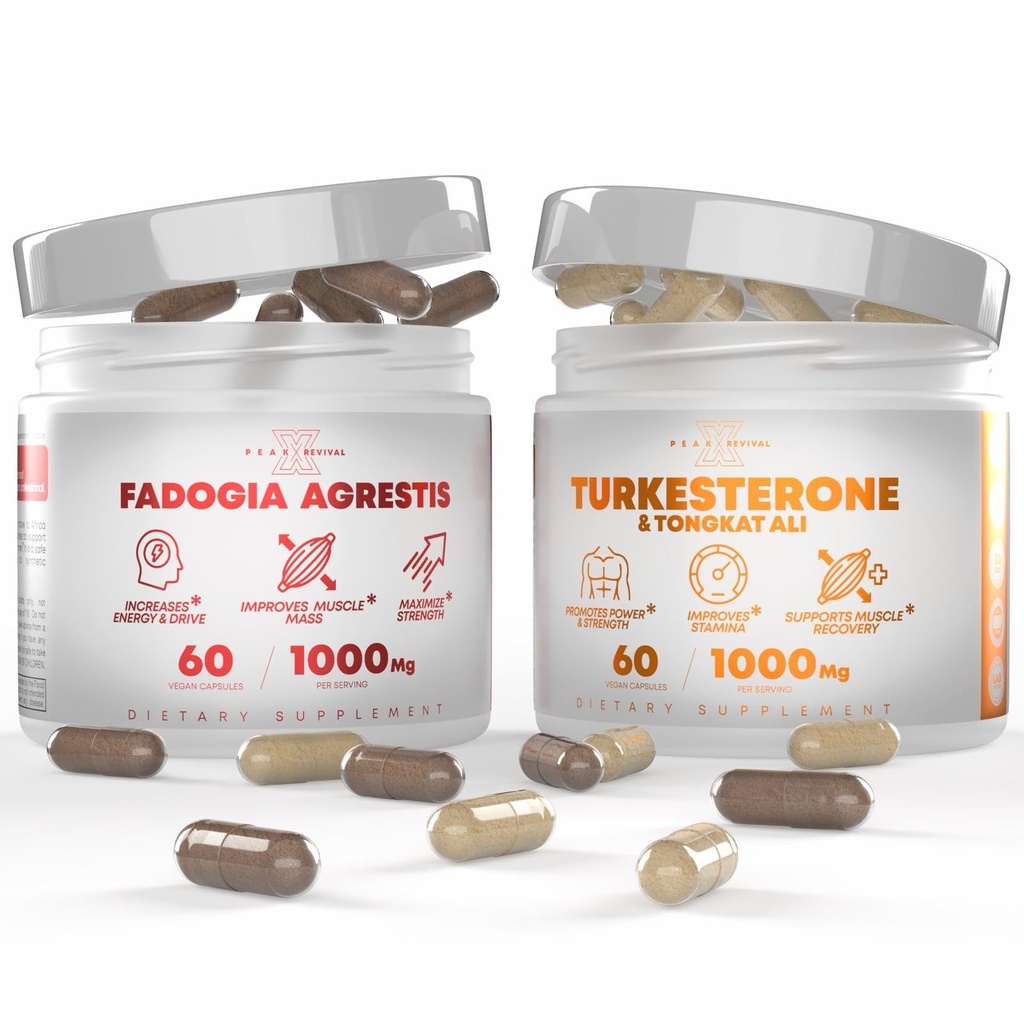 Peak Revival-X Turkesterone & Tongkat Ali Lean Muscle Growth & Recovery + Fadogia Agrestis Muscle Stack for Athletic Performance & Muscle Mass (60 Capsules)