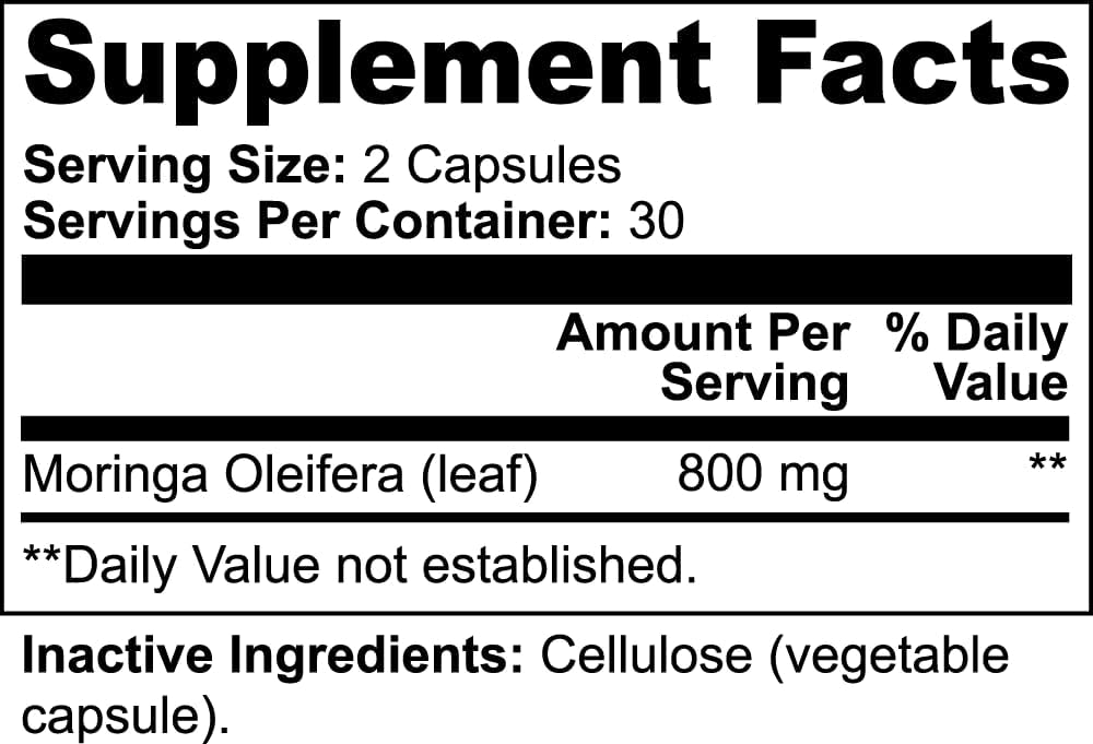 Moringa Powder Cápsulas - 800 mg de Pólvora Pura Nutrient-Rich Moringa - Un Superalimento Antioxidante Verde Natural - Rico en Vitaminas Esenciales &amp; Aminoácidos para el bienestar general