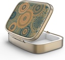 Pill Case Pill Box with Mirror Retro 2 Compartment Small Pill Case for Purse or Pocket Bronze Rectangular Pill Box or Vitamins, Fish Oil, Supplements, Pill Containe Travel Gifts(Retro Mandala)