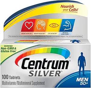 Centrum Silver Multivitamin for Men 50 Plus, Multivitamin/Multimineral Supplement with Vitamin D3, B Vitamins and Zinc, Gluten Free, Non-GMO Ingredients - 100 Count
