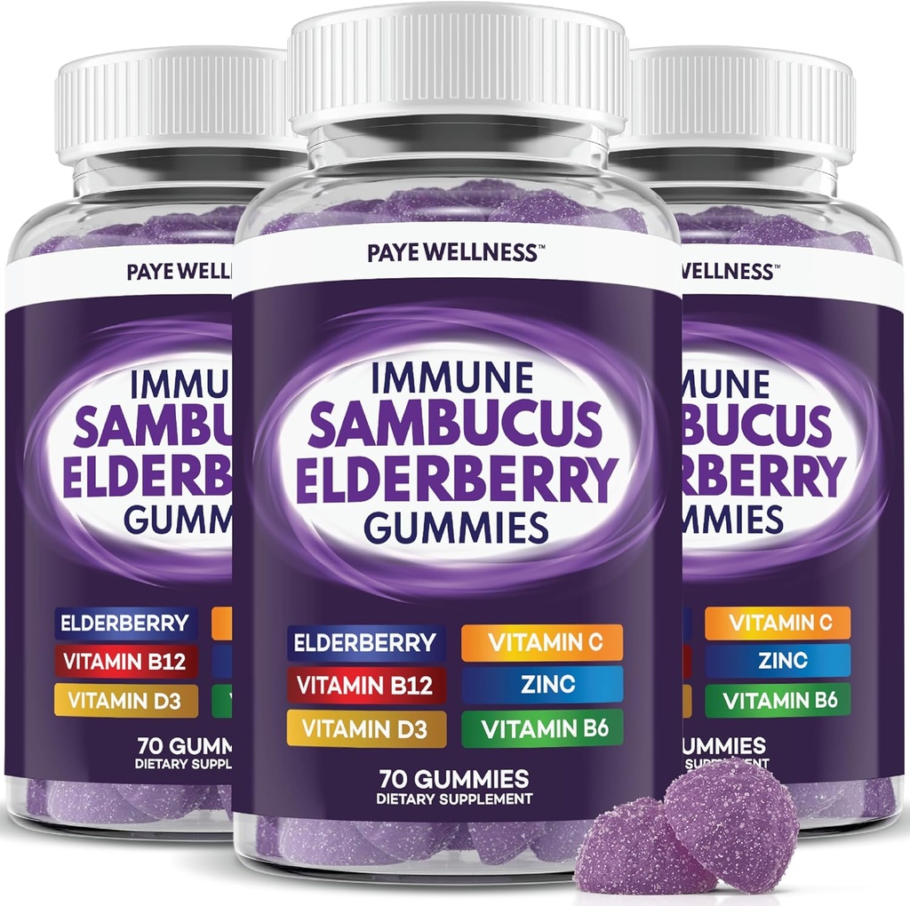 Apoyo diario para niños y adultos* con Sambucus Elderberry, Zinc, Vitamina C, D3, B6, B12, Plus - Suplemento dietético - 210 Condes