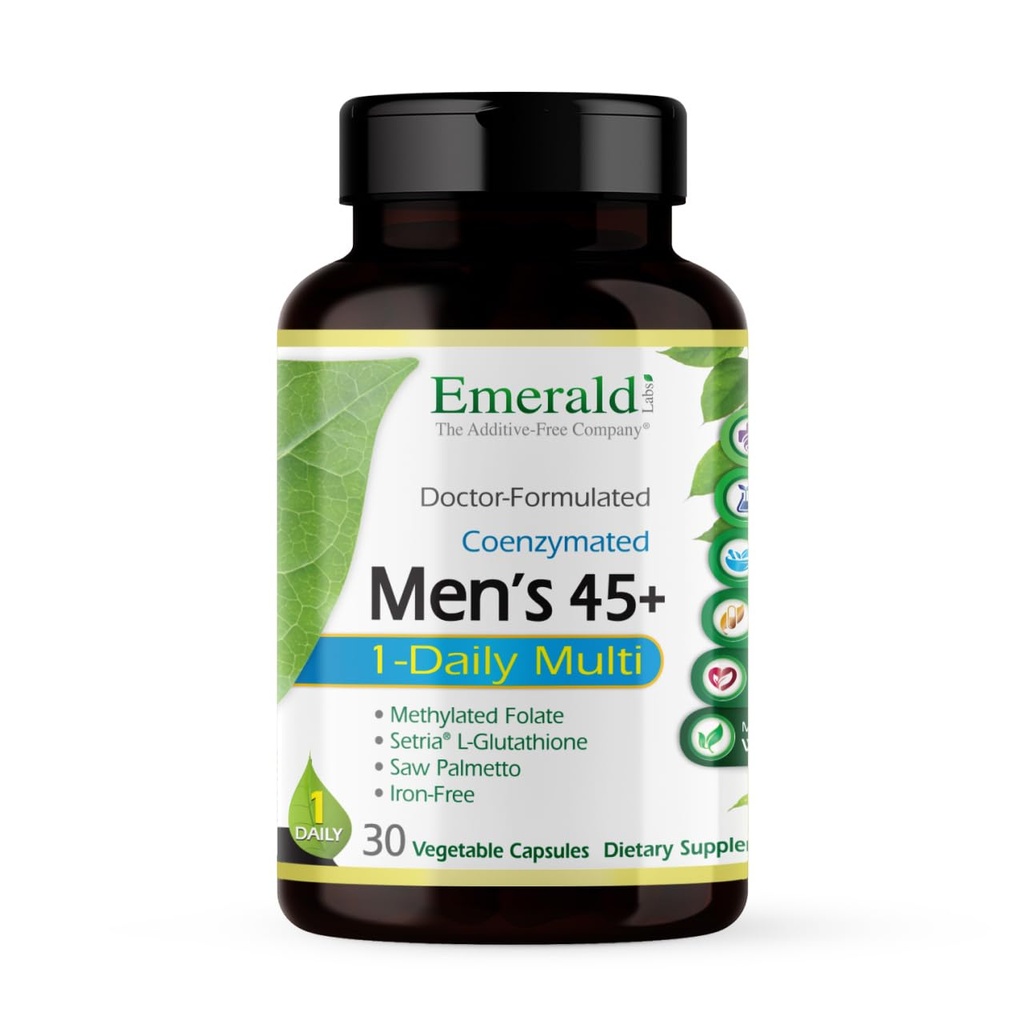 EMERALD LABS Men's 45+ 1-Daily Multi - Made with Saw Palmetto, Lycopene & More for Heart, Bone & Immune Support* - Gluten-Free - 30 Vegetable Capsules