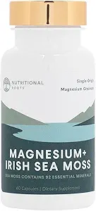 Botas Nutricionales - Magnesio + Mar Irlandés Moss - 350 mg Magnesium Glycinate & Organic Irish Sea Moss - Minerales Esenciales - Apoyo Corazón &amp; Bone Health - Suplemento dietético - 30 Serviciones - 60 cápsulas