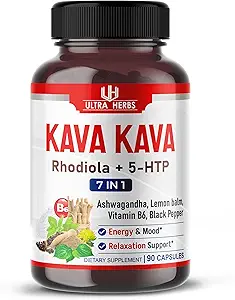 Kava Kava Capsules Suplemento - Fórmula Enriquecida con Ashwagandha, 5-HTP, Rhodiola, Lemon Balm, Support Mood, Calm &amp; Relaxation ← 90 Capsules