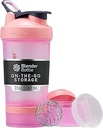 BlenderBottle Shaker Botella con Organizador de Píldoras y Almacenamiento para Protein Powder, Classic V2 ProStak System, 22 onzas, Pink