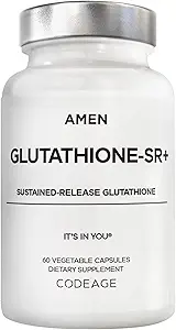 Amen Glutathione-SR+ Advanced Sustained-Release Supplement - 2-Month Supply - Reduced L-Glutathione - Galactomannans Fenugreek Seed - Time-Reduced Matrix - Non-GMO - 60 cápsulas