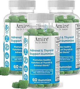 Amire by Dr. Awan Thyroid Support Gummies, Promotes Healthy Function of Thyroid, Kelp, Selenium & Ashwagandha to Improve Energy, Immunity, Metabolism, 180ct, 90day Supply