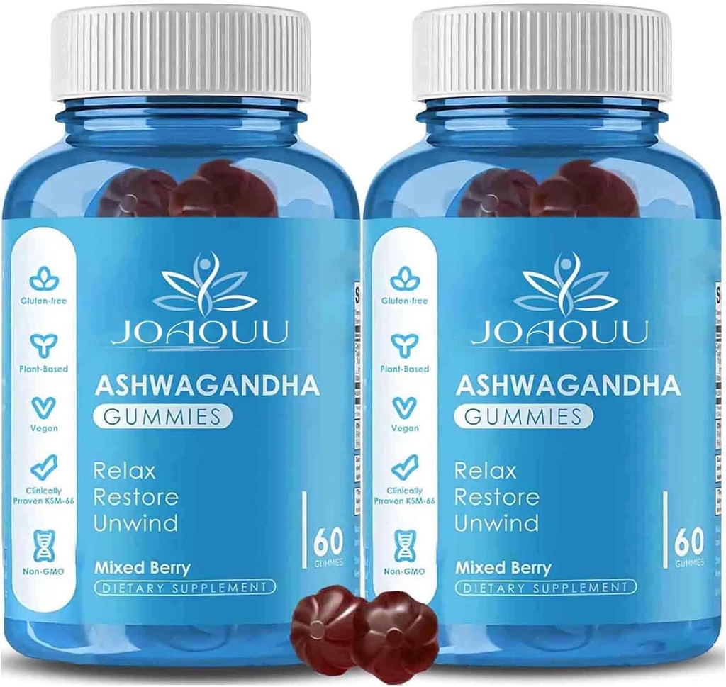 (120 conteo) Ashwagandha Gummies KSM-66 - Berry mixed, Vegan, Plant Based, Non-GMO, Gluten-Free " Gelatin Free Relax, Organic Ashwa Root Extract Supplement for Immune Support