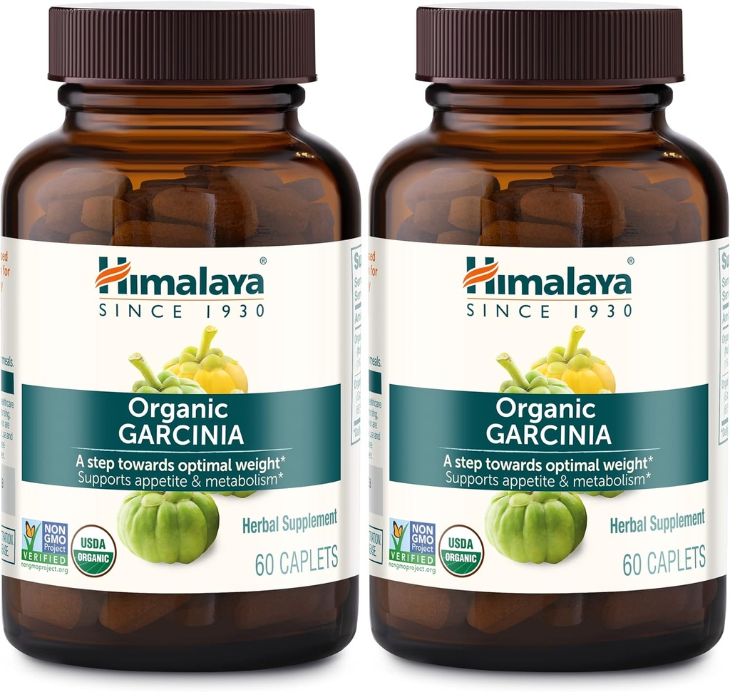 Himalaya Orgánica Garcinia Cambogia Suplemento Herbal, Appetite Support, Lipid Metabolism, Weight Support, USDA Organic, Non-GMO, Vegan, 600 mg, 60 Plant-Based Caplets, 2 Pack