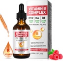 Vitamina B Complejo Líquido, Vitamina Vegan B12 gotas Silencio B12 Methylcobalamin Silencio B1 Thiamine ANTE B6 Pyridoxine ANTE Folic ANTE Niacin - B Complejo gotas líquidas, Apoyo Energía, Cerebro &amp; Corazón, 40 Servimientos