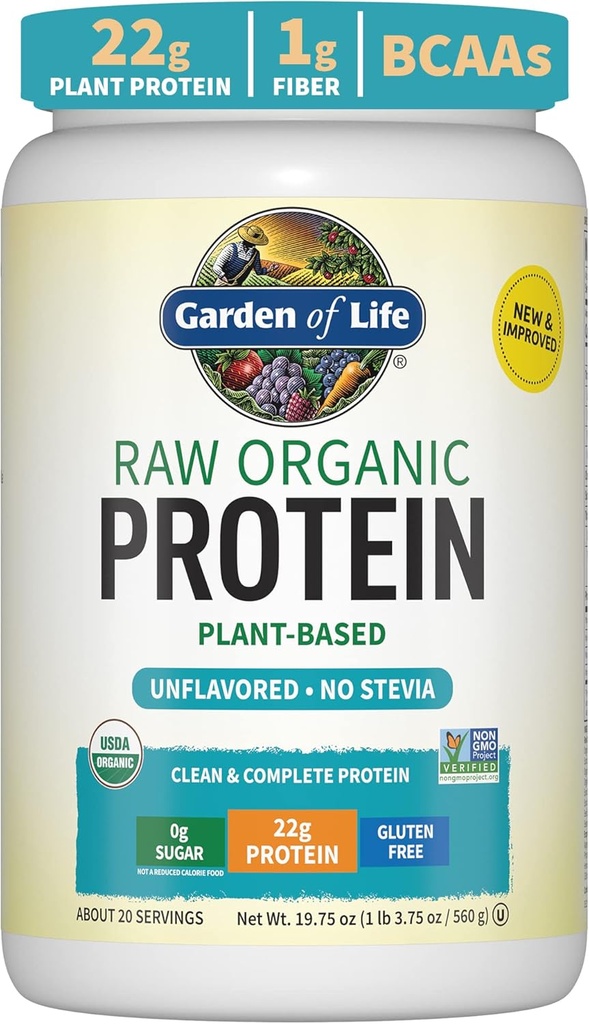 Garden of Life Organic Vegan Protein Powder, Plant Based & BCAAs, Organic Protein Powder with Probiotics & Enzymes, Non-GMO, Gluten-Free Lactose Free 1.2 LB
