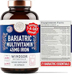 Multivitamina Bariat con Hierro - 45 mg Hierro Fácil de Tragar, Una a Día Vitaminas Bariatrices para Mujeres y Hombres - Gastric Bypass, Gastric Sleeve Recuperación Vitamina Multivitaminas - 30 Caps