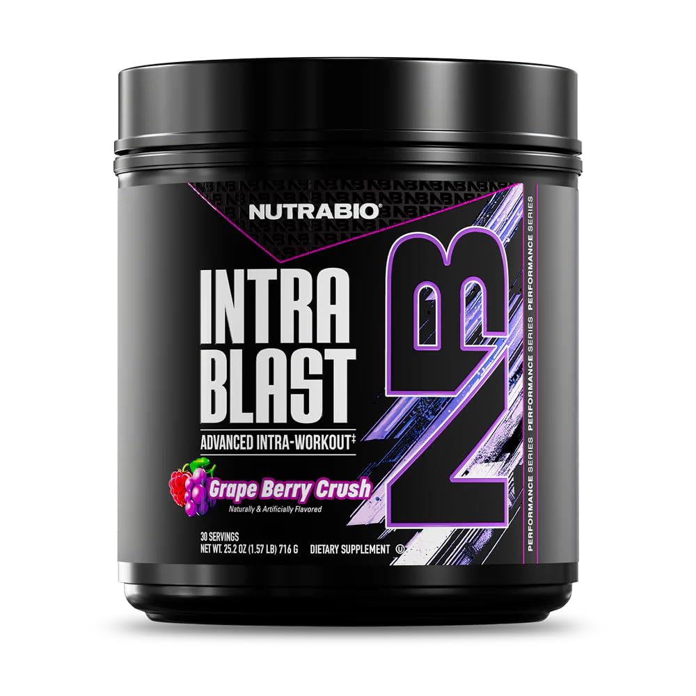 NutraBio Intra Blast Bcaa Powder Amino Amino Acid Suplemento, Electrolyte & Hydration Blend, Intra, Pre Workout &amp; Muscle Recovery, 20g Eaa Amino Acids Powder, 5g Glutamine- Grape Berry Crush, 30 Serving