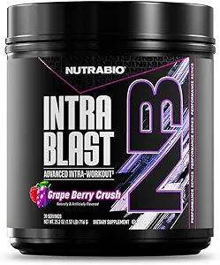 NutraBio Intra Blast Bcaa Powder Amino Amino Acid Suplemento, Electrolyte & Hydration Blend, Intra, Pre Workout &amp; Muscle Recovery, 20g Eaa Amino Acids Powder, 5g Glutamine- Grape Berry Crush, 30 Serving
