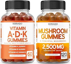 ADK Vitamina D3 K2 (60 Gummies) D & K - 10 Vegan Suplemento con Raspberry Flavor y Mushroom 10 en 1 Blend (120 Gummies) Focus &amp; Brain Mushroom Suplemento para adultos - Vegan Safe &amp; Made in USA